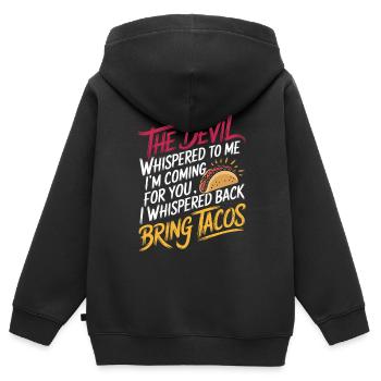 Devil Says "I'm Coming" I Say "Bring Tacos" 3 - Kinder Premium Organic Zip Hoodie - Schwarz - Hinten - AI Model Kid Male (0cm)