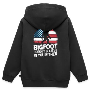 Bigfoot glaubt auch nicht an dich, Amerika - Kinder Premium Organic Zip Hoodie - Schwarz - Hinten - AI Model Kid Male (0cm)