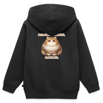 Meine Katze ist nicht Fett - Katzenmotiv - Kinder Premium Organic Zip Hoodie - Schwarz - Hinten - AI Model Kid Male (0cm)