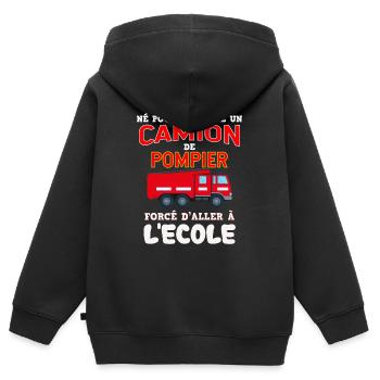 Pompier Véhiciule Cadeau Pour Mon Garçon - Sweat Premium à capuche zippé enfant bio - noir - Dos - AI Model Kid Male (0cm)