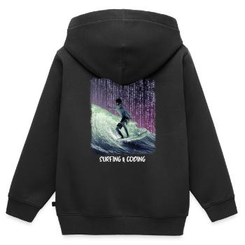 Surfing & Coding - Kinder Premium Organic Zip Hoodie - Schwarz - Hinten - AI Model Kid Male (0cm)