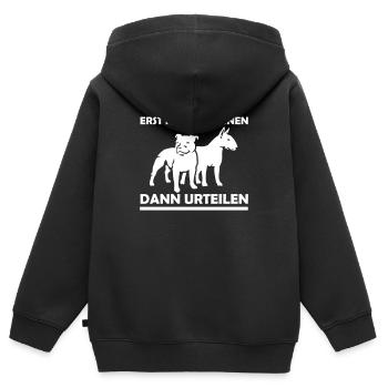 (130) Staffbull & Bullterrier - Kinder Premium Organic Zip Hoodie - Schwarz - Hinten - AI Model Kid Male (0cm)