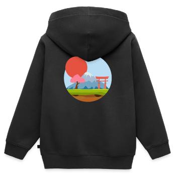 illustration japon - Sweat Premium à capuche zippé enfant bio - noir - Dos - AI Model Kid Male (0cm)