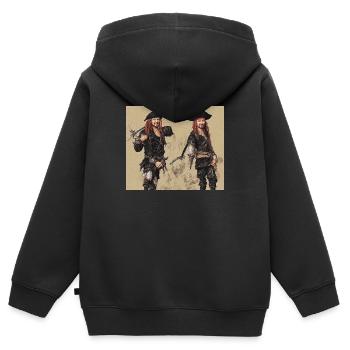 Deux pirates - Sweat Premium à capuche zippé enfant bio - noir - Dos - AI Model Kid Male (0cm)