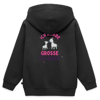 Ich werde Große Cousine 2024 Loading Zebra Herz - Kinder Premium Organic Zip Hoodie - Schwarz - Hinten - AI Model Kid Male (0cm)