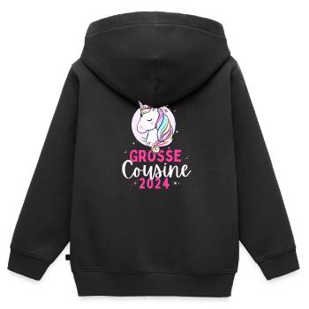 Ich werde Große Cousine 2024 Loading Einhorn Herz - Kinder Premium Organic Zip Hoodie - Schwarz - Hinten - AI Model Kid Male (0cm)