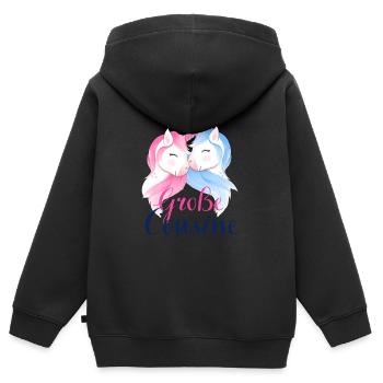 Ich werde große Cousine 2024 Einhorn Loading Süß - Kinder Premium Organic Zip Hoodie - Schwarz - Hinten - AI Model Kid Male (0cm)