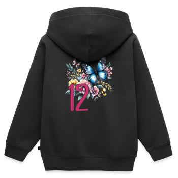 Geburtstag 12 Mädchen Schmetterling Zwölf 12 Jahre - Kinder Premium Organic Zip Hoodie - Schwarz - Hinten - AI Model Kid Male (0cm)