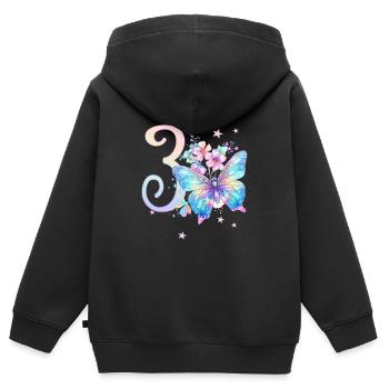 Geburtstag 3 Mädchen Schmetterling Mädchen Drei 3 - Kinder Premium Organic Zip Hoodie - Schwarz - Hinten - AI Model Kid Male (0cm)