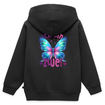 Geburtstag 2 Mädchen Schmetterling Zwei 2 Jahre - Kinder Premium Organic Zip Hoodie - Schwarz - Hinten - AI Model Kid Male (0cm)