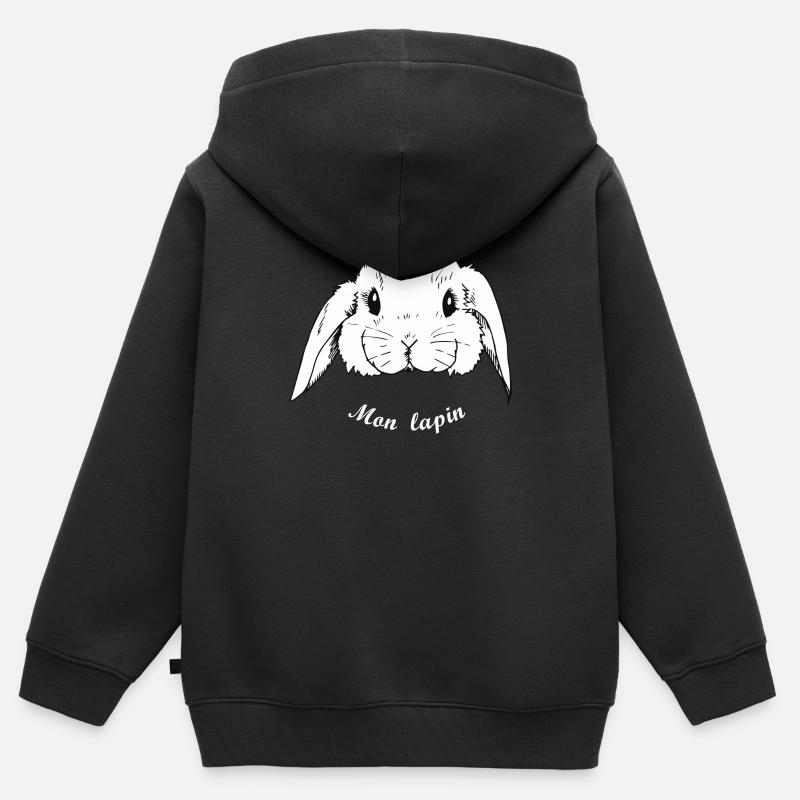 Lapin blanc - Sweat Premium à capuche zippé enfant bio - noir