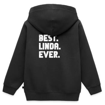 Meilleur Linda Noms de naissance populaires Linda Costume - Sweat Premium à capuche zippé enfant bio - noir - Dos - AI Model Kid Male (0cm)