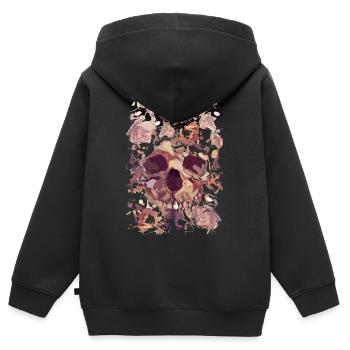 Crâne avec des roses - Sweat Premium à capuche zippé enfant bio - noir - Dos - AI Model Kid Male (0cm)