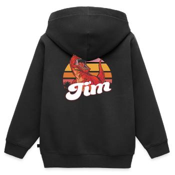TIM - Beau prénom de garçon avec T-REX Dino - Sweat Premium à capuche zippé enfant bio - noir - Dos - AI Model Kid Male (0cm)