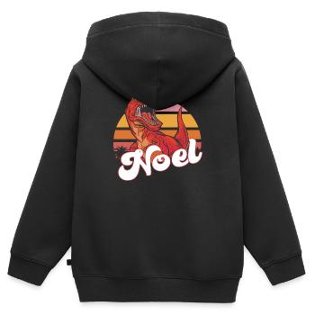 NOEL - Schöner Jungen Name mit T-REX Dino - Kinder Premium Organic Zip Hoodie - Schwarz - Hinten - AI Model Kid Male (0cm)