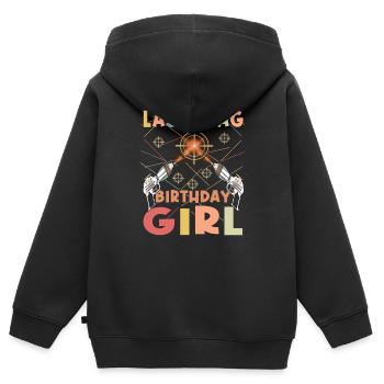 Cool Laser Tag Party Birthday Girl - Sweat Premium à capuche zippé enfant bio - noir - Dos - AI Model Kid Male (0cm)