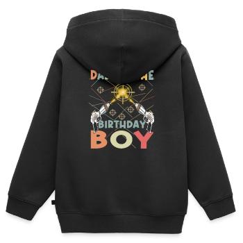 Cool Laser Tag Papa Party Anniversaire Enfant - Sweat Premium à capuche zippé enfant bio - noir - Dos - AI Model Kid Male (0cm)