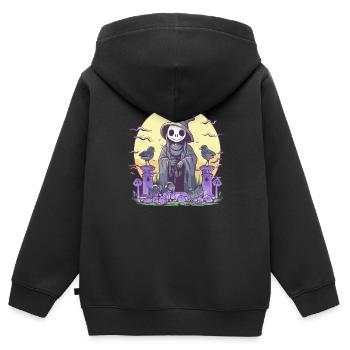 Pastell Goth Niedliches Todes-Sensenmann-Skelett - Kinder Premium Organic Zip Hoodie - Schwarz - Hinten - AI Model Kid Male (0cm)