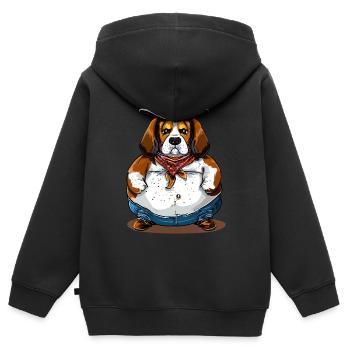 Gros Beagle Cowboy - Sweat Premium à capuche zippé enfant bio - noir - Dos - AI Model Kid Male (0cm)