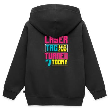 Fête d’anniversaire Laser Tag – Laser Tag 7 - Sweat Premium à capuche zippé enfant bio - noir - Dos - AI Model Kid Male (0cm)
