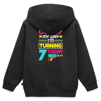 Lasertag-geburtstagsfeier – Lasertag 7 - Kinder Premium Organic Zip Hoodie - Schwarz - Hinten - AI Model Kid Male (0cm)