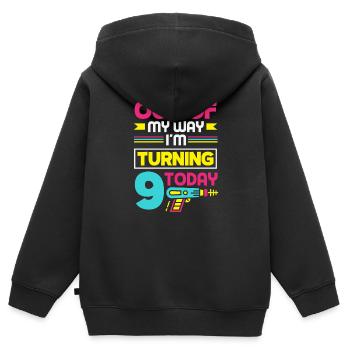 Lasertag-geburtstagsfeier – Lasertag 9 - Kinder Premium Organic Zip Hoodie - Schwarz - Hinten - AI Model Kid Male (0cm)