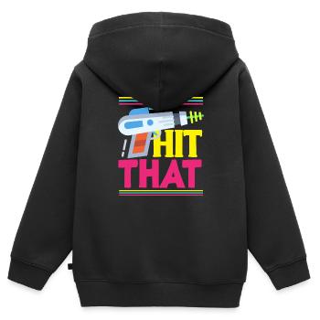 Laser tag d’intérieur tenue de fête laser tag - Sweat Premium à capuche zippé enfant bio - noir - Dos - AI Model Kid Male (0cm)