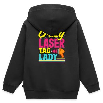 Laser tag d’intérieur tenue de fête laser tag - Sweat Premium à capuche zippé enfant bio - noir - Dos - AI Model Kid Male (0cm)