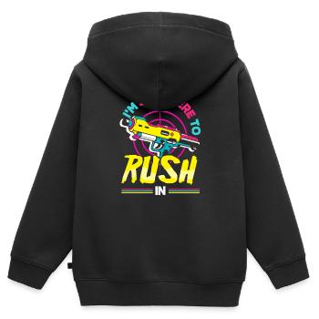 Laser tag d’intérieur tenue de fête laser tag - Sweat Premium à capuche zippé enfant bio - noir - Dos - AI Model Kid Male (0cm)