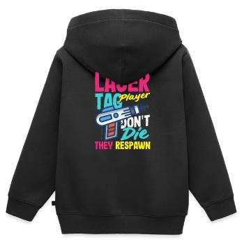 Laser tag d’intérieur tenue de fête laser tag - Sweat Premium à capuche zippé enfant bio - noir - Dos - AI Model Kid Male (0cm)