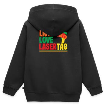 Laser tag d’intérieur tenue de fête laser tag - Sweat Premium à capuche zippé enfant bio - noir - Dos - AI Model Kid Male (0cm)