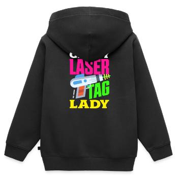 Laser tag d’intérieur tenue de fête laser tag - Sweat Premium à capuche zippé enfant bio - noir - Dos - AI Model Kid Male (0cm)