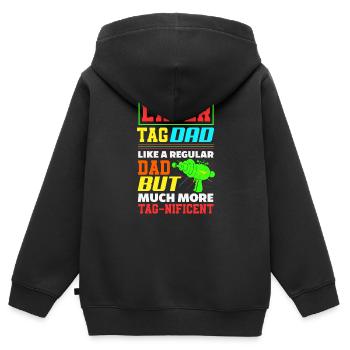 Laser tag d’intérieur tenue de fête laser tag - Sweat Premium à capuche zippé enfant bio - noir - Dos - AI Model Kid Male (0cm)