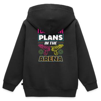 Laser tag d’intérieur tenue de fête laser tag - Sweat Premium à capuche zippé enfant bio - noir - Dos - AI Model Kid Male (0cm)