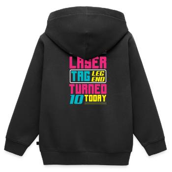 Lasertag-geburtstagsfeier – Lasertag 10 - Kinder Premium Organic Zip Hoodie - Schwarz - Hinten - AI Model Kid Male (0cm)