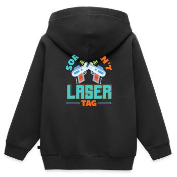 Laser tag d’intérieur tenue de fête laser tag - Sweat Premium à capuche zippé enfant bio - noir - Dos - AI Model Kid Male (0cm)