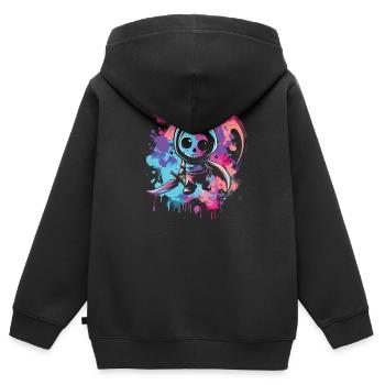 Kawaii Faucheur Pastel Goth Mignon Anime - Sweat Premium à capuche zippé enfant bio - noir - Dos - AI Model Kid Male (0cm)