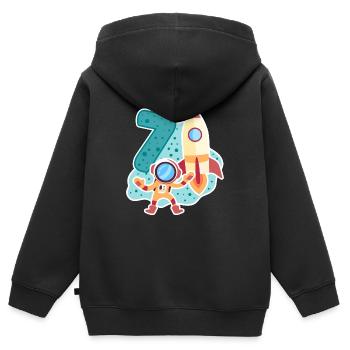 7ème anniversaire Astronaute Rocket Boy 7 ans - Sweat Premium à capuche zippé enfant bio - noir - Dos - AI Model Kid Male (0cm)