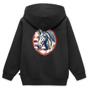 Amerikanisches Vintage Pferd - Kinder Premium Organic Zip Hoodie - Schwarz - Hinten - AI Model Kid Male (0cm)