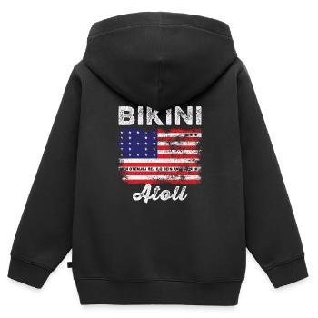 Drapeau de l’atoll de Bikini en détresse Drapeau de Bikini - Sweat Premium à capuche zippé enfant bio - noir - Dos - AI Model Kid Male (0cm)
