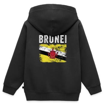 Drapeau du Brunei en détresse - Drapeau brunéien - Sweat Premium à capuche zippé enfant bio - noir - Dos - AI Model Kid Male (0cm)