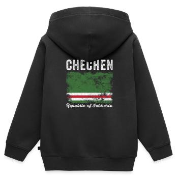 Drapeau tchétchène en détresse - Drapeau du Caucase - Sweat Premium à capuche zippé enfant bio - noir - Dos - AI Model Kid Male (0cm)
