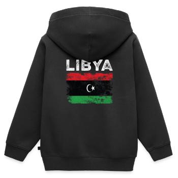 Libya Flag Distressed - Libysche Flagge - Kinder Premium Organic Zip Hoodie - Schwarz - Hinten - AI Model Kid Male (0cm)