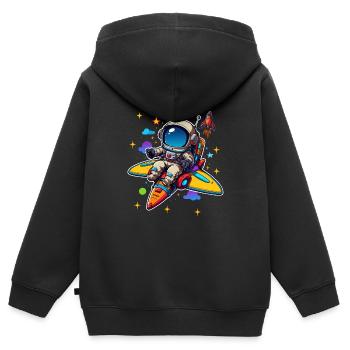 Petit astronaute dans un vaisseau spatial coloré dans l’espace - Sweat Premium à capuche zippé enfant bio - noir - Dos - AI Model Kid Male (0cm)