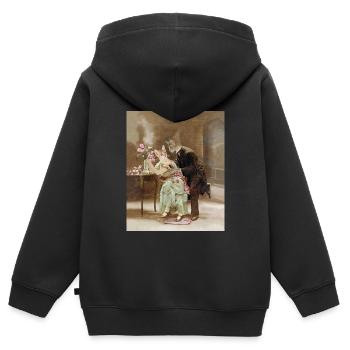 "Katzen lieben 1900, Wunder, Blumen" - Kinder Premium Organic Zip Hoodie - Schwarz - Hinten - AI Model Kid Male (0cm)