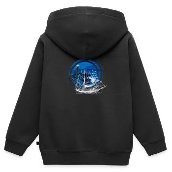 Schiff vor einem Leuchtturm - Kinder Premium Organic Zip Hoodie - Schwarz - Hinten - AI Model Kid Male (0cm)