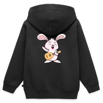 Le lapin aime le ukulélé - Sweat Premium à capuche zippé enfant bio - noir - Dos - AI Model Kid Male (0cm)