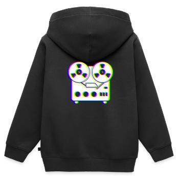 EDM Trikolor - Tonbandgerät - Glitch - Rave-Stil - Kinder Premium Organic Zip Hoodie - Schwarz - Hinten - AI Model Kid Male (0cm)