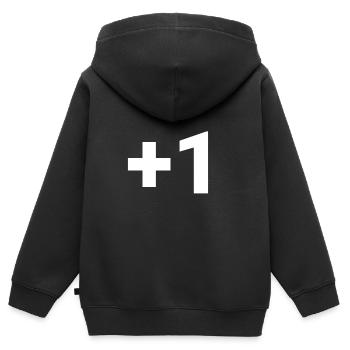 Plus 1 / +1 - Kinder Premium Organic Zip Hoodie - Schwarz - Hinten - AI Model Kid Male (0cm)