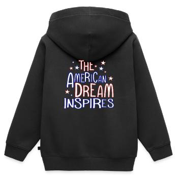 DER AMERIKANISCHE TRAUM INSPIRIERT - Kinder Premium Organic Zip Hoodie - Schwarz - Hinten - AI Model Kid Male (0cm)